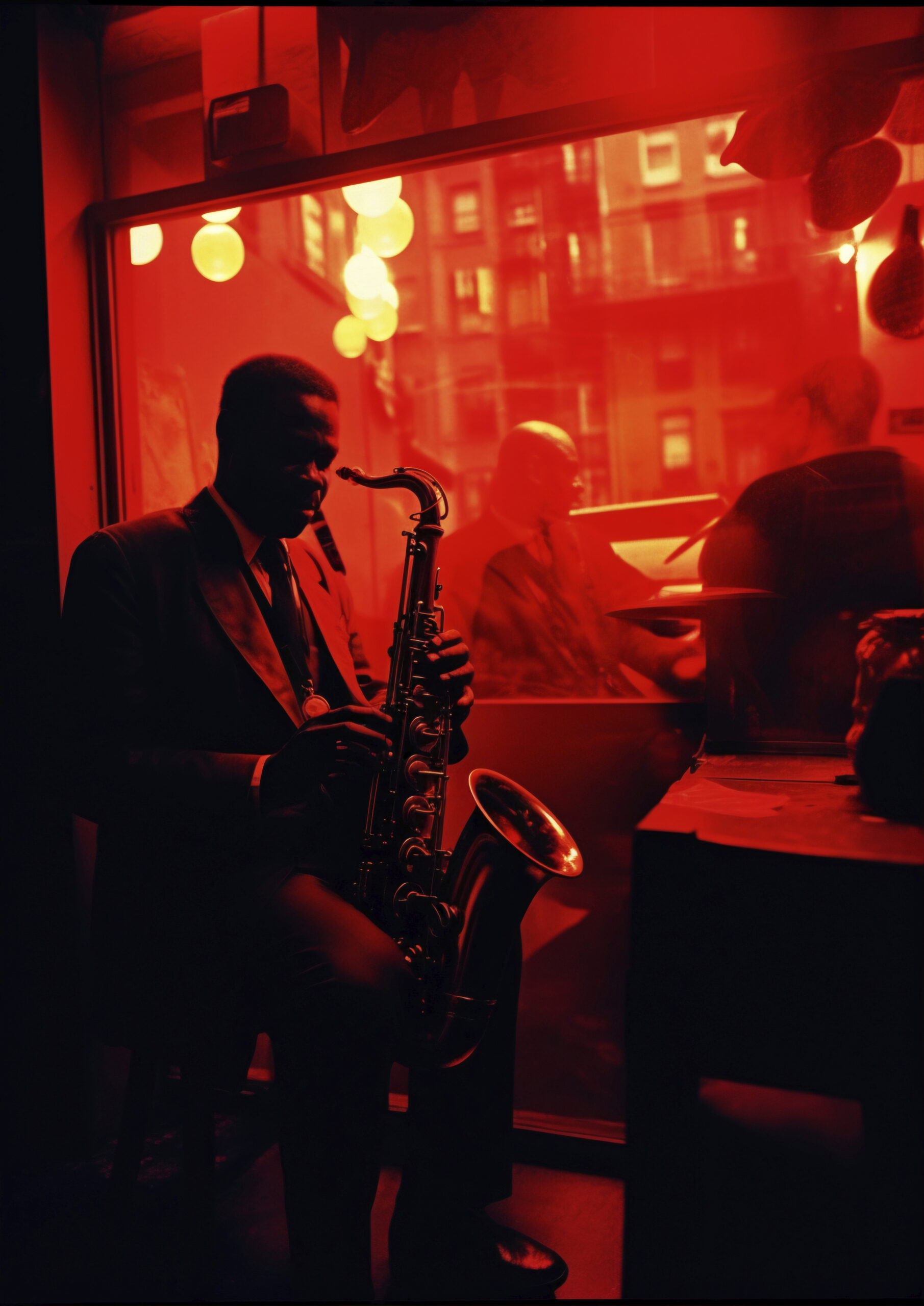 medium shot man playing saxophone