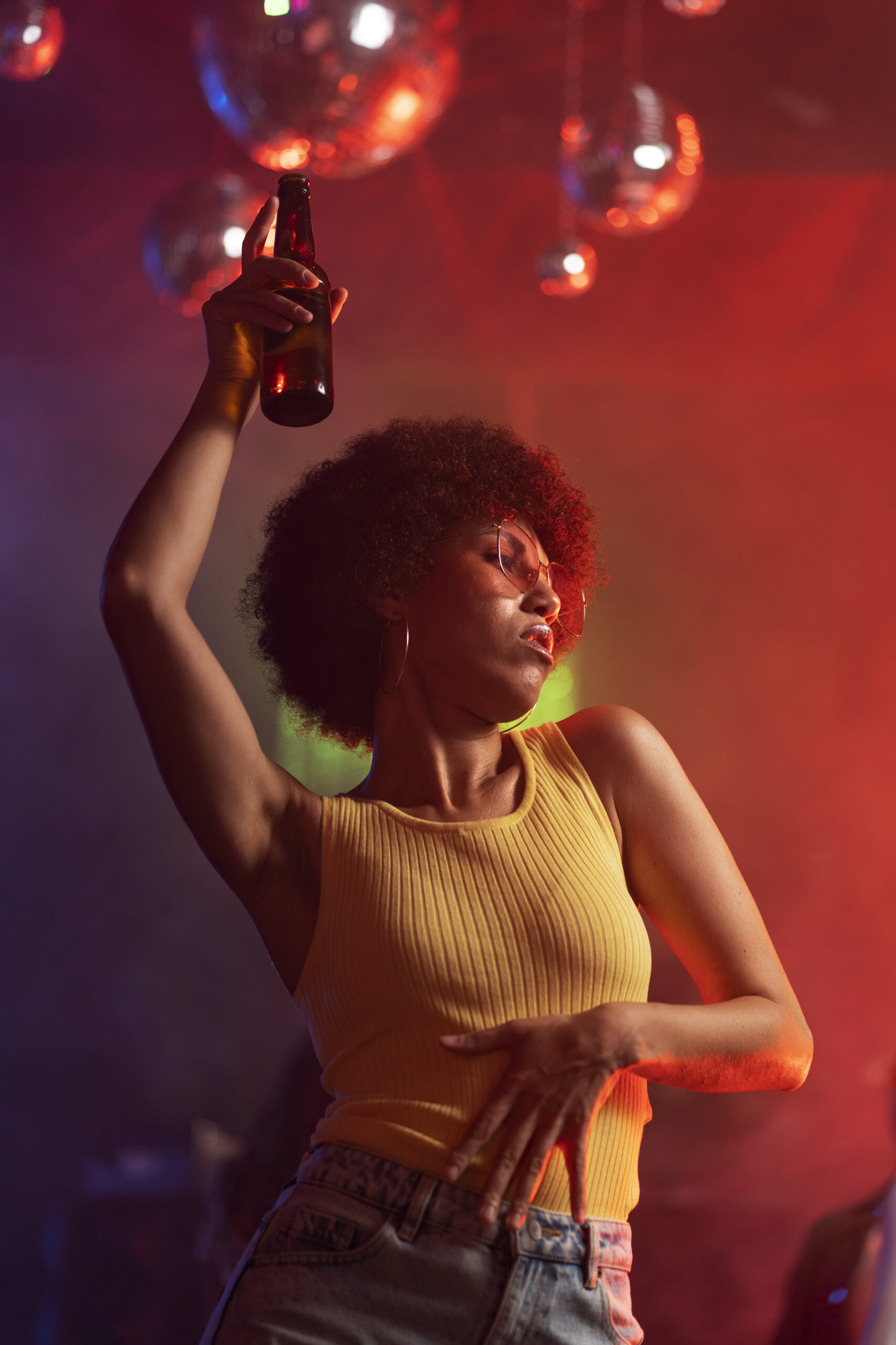 medium shot young woman dancing techno party